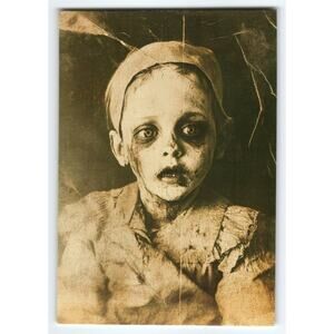 Vintage Halloween Sepia Child Portrait Photochrome Postcard 5.5x4"
